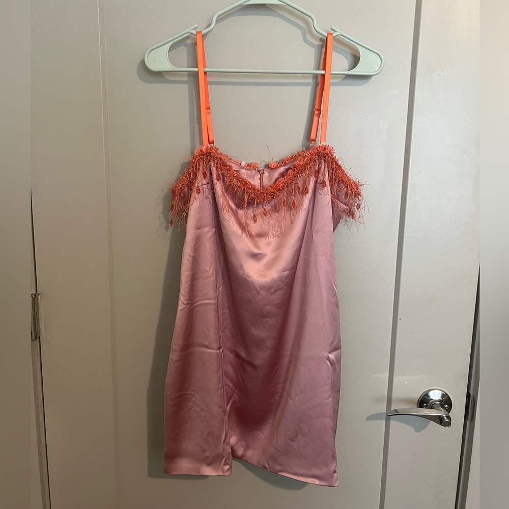 Danielle Guizio Pink Satin Beaded Minidress
